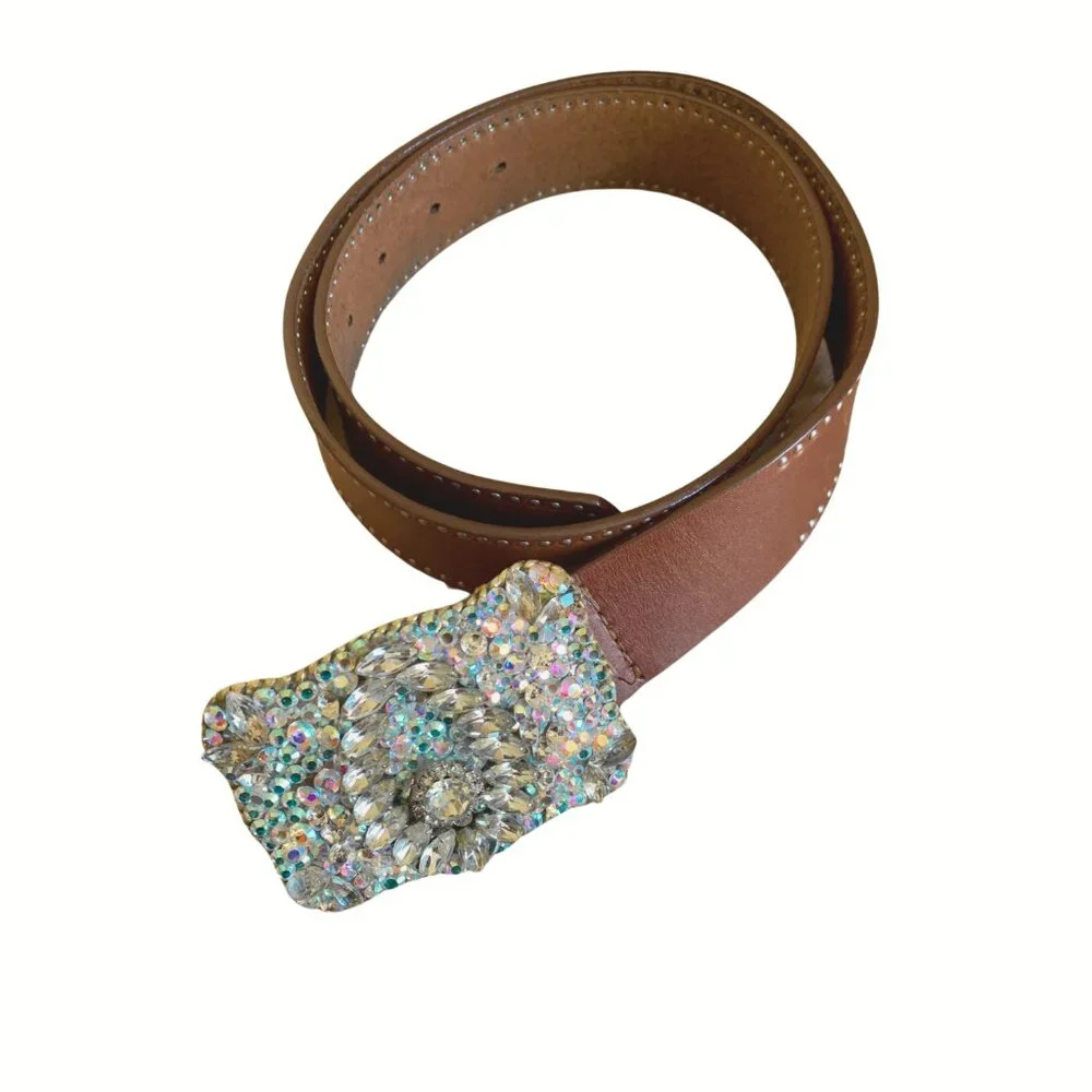 Vintage OOAK Crystal Boho BLING Buckle Belt